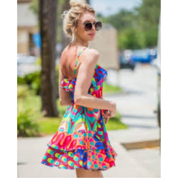 Latiste by Amy Women Size Small Jelani Abstract Button Front Mini Dress Tropical - Picture 1 of 15